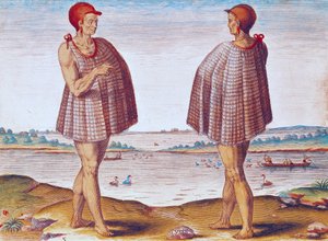 セオドア・ド・ブライ（1528-88）1585-88によって彫刻された、 &39;アドミランダナラティオ..&39;からのバージニア州セコトン出身の司祭 作： Jacques Le Moyne